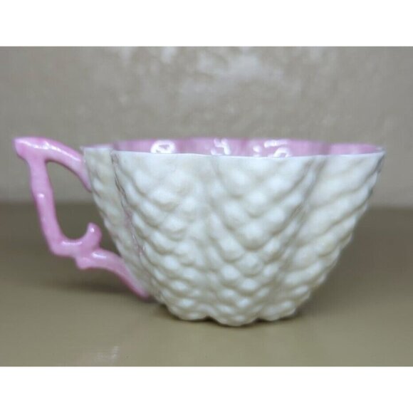 Antique Belleek 2nd Black Mark Pine Cone Tea Cup ONLY RARE Pink Porcelain - Picture 3 of 13